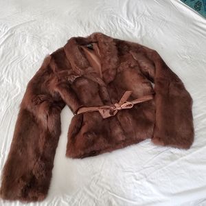 Brown rabbit fur coat medium